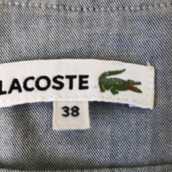 Lacoste striped cotton blend shirt w chambray yoke and cuffs crop sleeve EUC - Picture 2 of 6